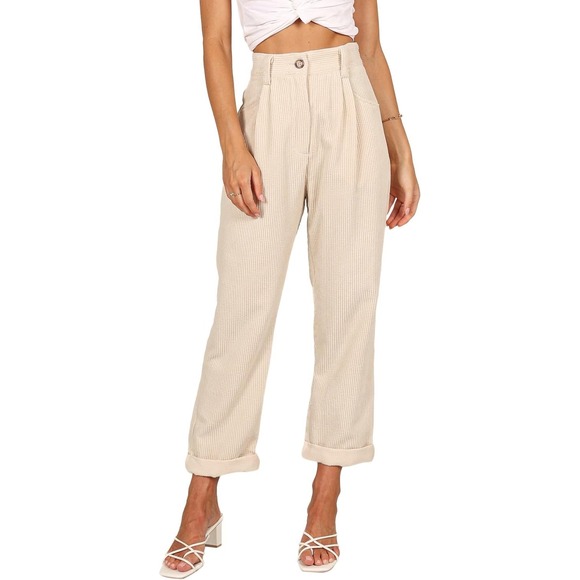 Petal + Pup Pants - Petal + Pup Cream Corduroy High Waisted Pleated Straight Leg Pants Size 2 US